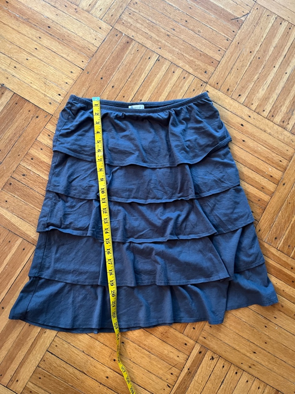 Garnet Hill • NWOT Cotton Layered Ruffle Midi Skirt in Gray